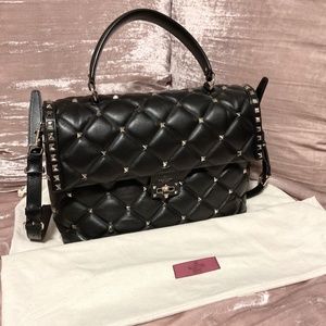 Valentino black quilted candy stud top handle bag